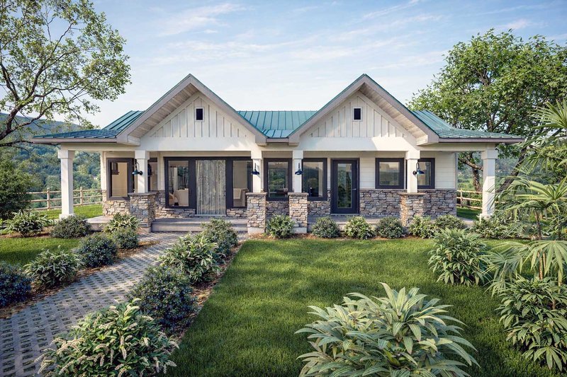 House Blueprint - Exterior - Front Elevation 3 for Bungalow House Plan #1101-61 - 2 bed, 2 bath