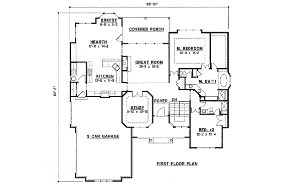 Floor Plan - Main Floor for Traditional House Plan #67-748 - 2 bed, 2 bath
