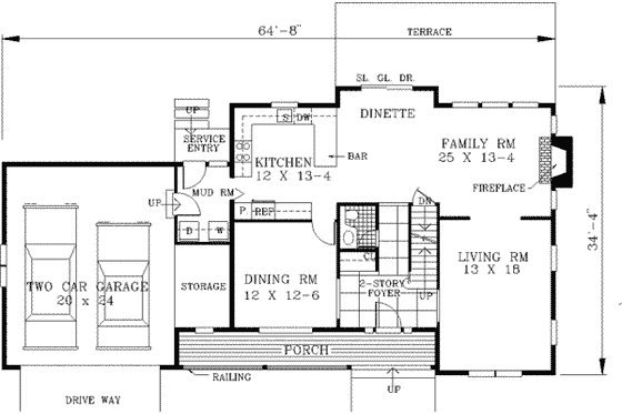 Floor Plan - Main Floor for Traditional House Plan #3-202 - 5 bed, 2.5 bath