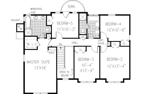 Floor Plan - Upper Floor for Farmhouse House Plan #3-208 - 5 bed, 2.5 bath