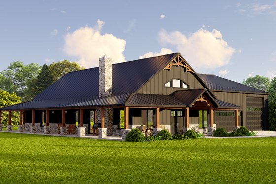 Barndominium with Wraparound Porch and Drive-Through Garage