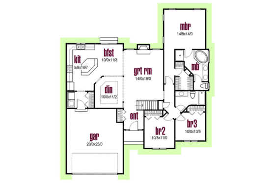 Floor Plan - Main Floor for Traditional House Plan #435-3 - 3 bed, 2 bath