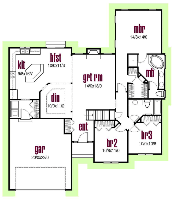 Traditional Style House Plan 3 Beds 2 Baths 1700 Sq/Ft