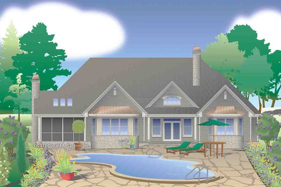 Exterior - Rear Elevation for European House Plan #929-31 - 4 bed, 3.5 bath