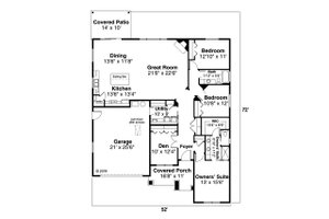 Floor Plan - Main Floor for Ranch House Plan #124-1165 - 3 bed, 2 bath