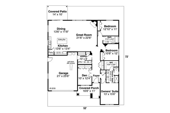 Floor Plan - Main Floor for Ranch House Plan #124-1165 - 3 bed, 2 bath