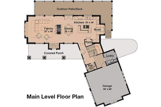 Floor Plan - Main Floor for Craftsman House Plan #908-1 - 4 bed, 4.5 bath