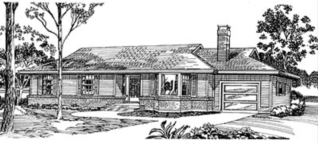 Exterior - Front Elevation 2 for Ranch House Plan #47-365 - 3 bed, 2 bath