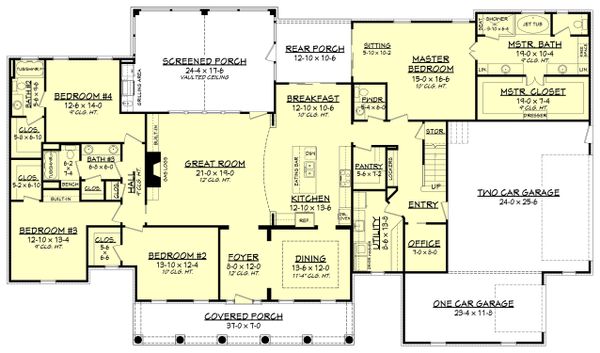 Country Style House  Plan  4 Beds 3 5 Baths 3194 Sq Ft 