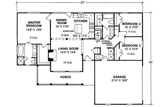 Floor Plan - Main Floor for Traditional House Plan #20-117 - 3 bed, 2 bath