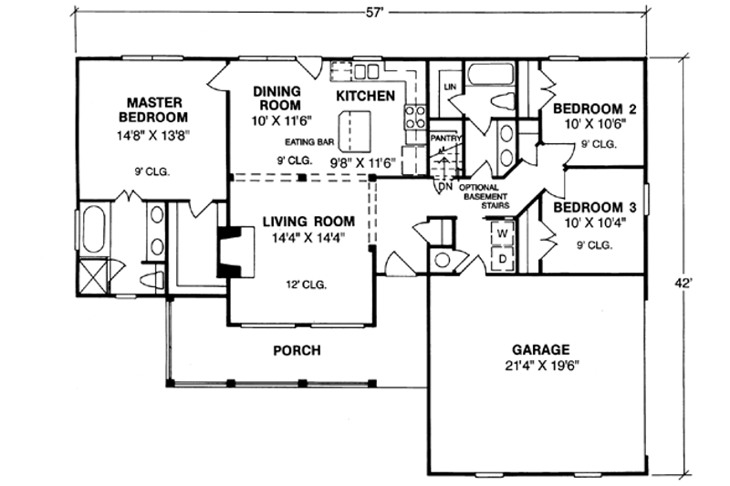 Home Plan - Floor Plan - Main Floor for Traditional House Plan #20-117 - 3 bed, 2 bath