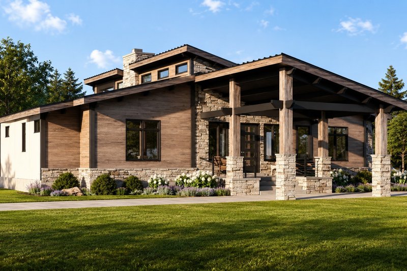 House Blueprint - Exterior - Front Elevation 2 for Modern House Plan #1064-500 - 3 bed, 3.5 bath