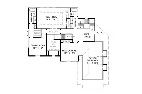 Floor Plan - Upper Floor for European House Plan #424-218 - 4 bed, 4.5 bath