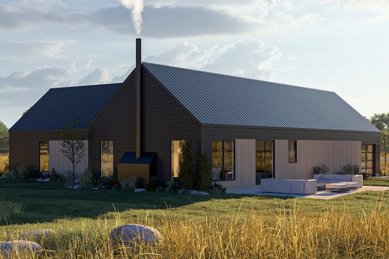 Exterior - Rear Elevation 1 for Barndominium House Plan #455-406 - 3 bed, 2 bath