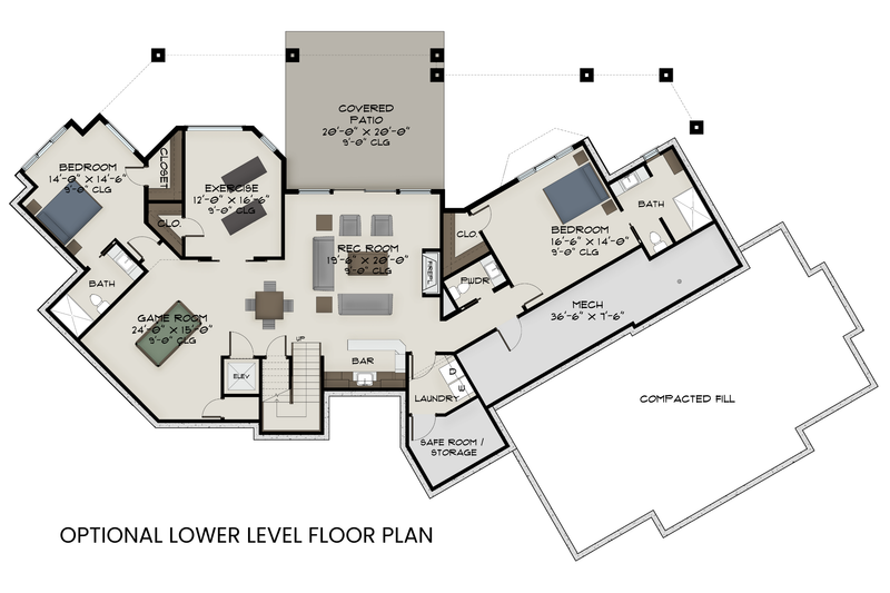 House Design - Floor Plan - Lower Floor for Country House Plan #1108-2 - 2 bed, 2.5 bath