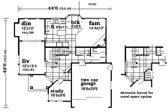 Floor Plan - Main Floor House Plan #47-600 - 3 bed, 2.5 bath