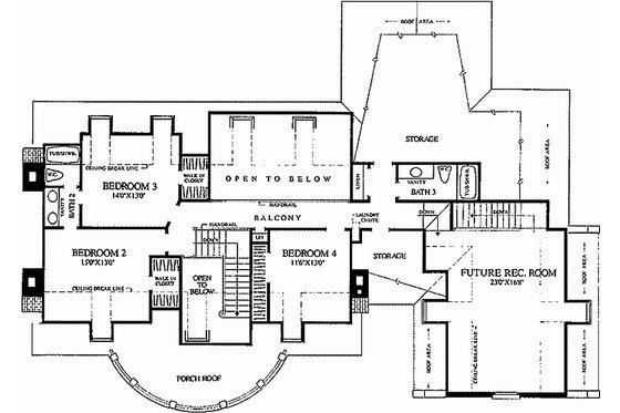 Floor Plan - Upper Floor for Classical House Plan #137-127 - 4 bed, 3 bath
