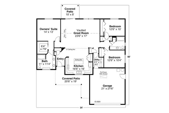 Floor Plan - Main Floor for Ranch House Plan #124-1353 - 3 bed, 2 bath