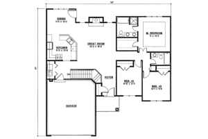 Floor Plan - Main Floor for Ranch House Plan #67-782 - 3 bed, 2 bath