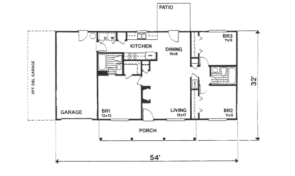Architectural House Design - Ranch Floor Plan - Main Floor Plan #30-107