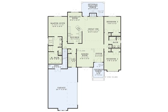 Floor Plan - Main Floor for Craftsman House Plan #17-2910 - 3 bed, 2 bath