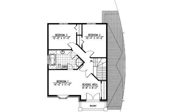 Floor Plan - Upper Floor for European House Plan #138-164 - 3 bed, 1.5 bath