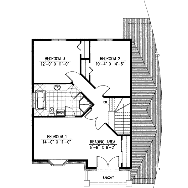 Floor Plan - Upper Floor for European House Plan #138-164 - 3 bed, 1.5 bath