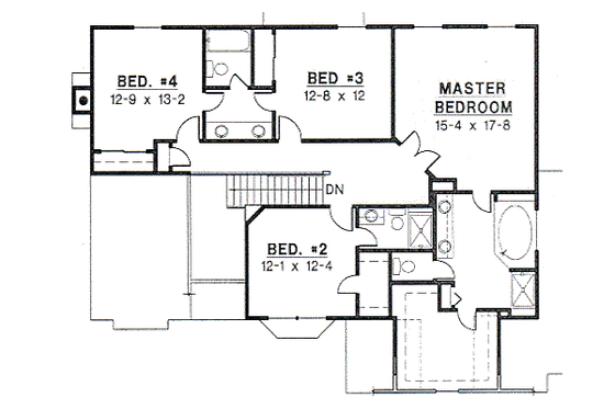 Floor Plan - Upper Floor for European House Plan #67-258 - 4 bed, 4 bath