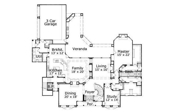 Floor Plan - Main Floor for European House Plan #411-312 - 4 bed, 4.5 bath