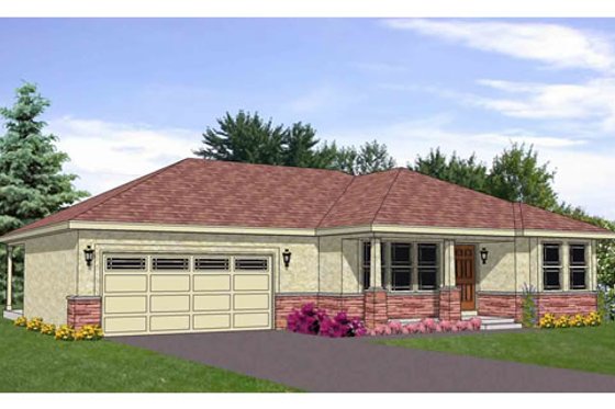 Exterior - Front Elevation for Ranch House Plan #116-266 - 2 bed, 2 bath