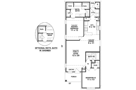 Floor Plan - Main Floor for Southern House Plan #81-130 - 2 bed, 2 bath