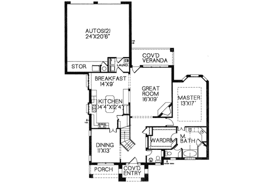 Floor Plan - Main Floor for Traditional House Plan #141-106 - 4 bed, 2.5 bath