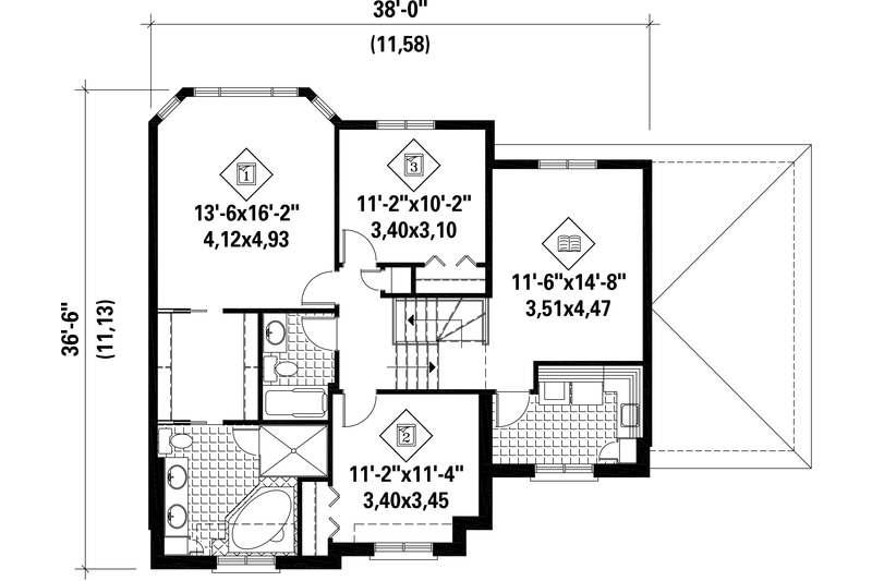Architectural House Design - Floor Plan - Upper Floor for European House Plan #25-4376 - 3 bed, 2 bath