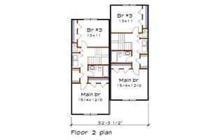 Floor Plan - Upper Floor for Southern House Plan #79-242 - 3 bed, 2 bath
