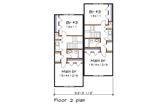 Floor Plan - Upper Floor for Southern House Plan #79-242 - 3 bed, 2 bath