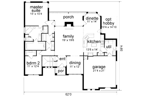 Floor Plan - Main Floor for European House Plan #84-200 - 4 bed, 3 bath