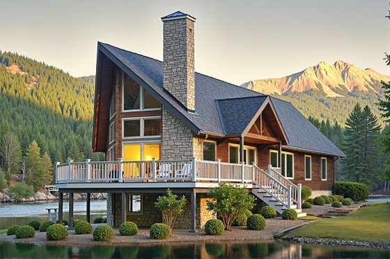 Exterior - Front Elevation 4 for Cabin House Plan #3-290 - 3 bed, 2 bath