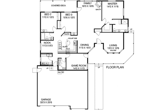 Floor Plan - Main Floor for Ranch House Plan #60-493 - 3 bed, 3 bath