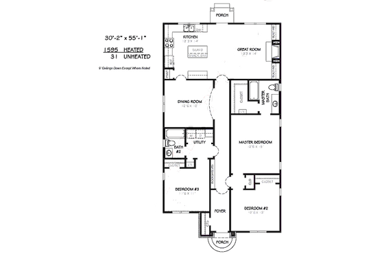Floor Plan - Main Floor for Traditional House Plan #424-190 - 3 bed, 2 bath