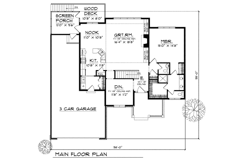 Home Plan - Floor Plan - Main Floor for Traditional House Plan #70-135 - 3 bed, 2.5 bath