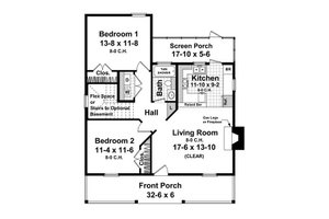 Floor Plan - Main Floor for Farmhouse House Plan #21-232 - 2 bed, 1 bath