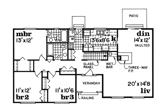 Floor Plan - Main Floor for Ranch House Plan #47-468 - 3 bed, 2 bath