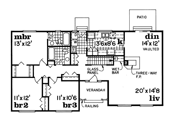 Floor Plan - Main Floor for Ranch House Plan #47-468 - 3 bed, 2 bath