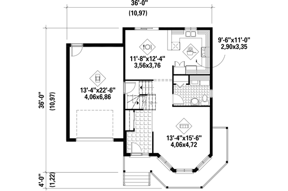 Floor Plan - Main Floor for Victorian House Plan #25-4700 - 3 bed, 1 bath