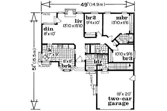 Floor Plan - Main Floor for Traditional House Plan #47-617 - 3 bed, 2 bath