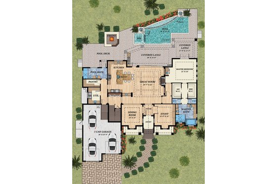 Floor Plan - Main Floor for Mediterranean House Plan #548-15 - 4 bed, 5 bath