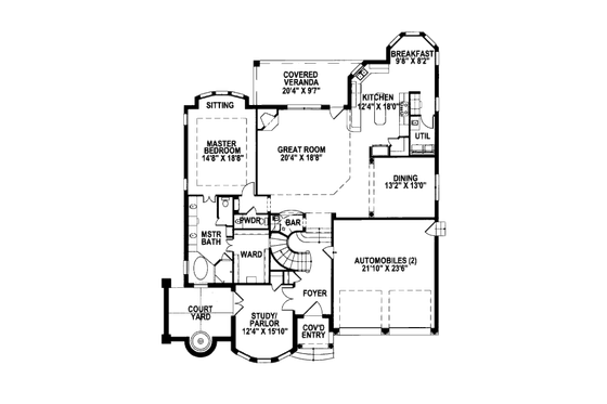Floor Plan - Main Floor for European House Plan #141-357 - 4 bed, 3.5 bath