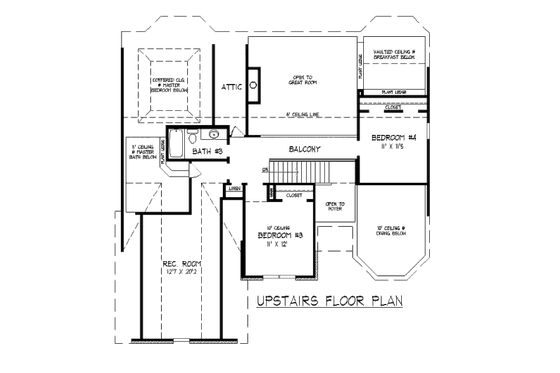 Floor Plan - Upper Floor for European House Plan #424-5 - 5 bed, 3.5 bath