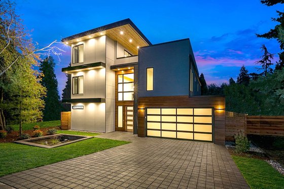 Exterior - Front Elevation 3 for Modern House Plan #1066-3 - 3 bed, 4.5 bath