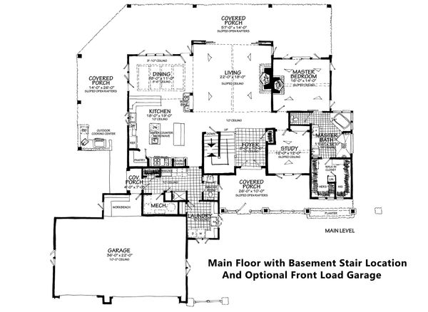 Home Plan - Main Floor With Opt. Front Load & Basement Stair.